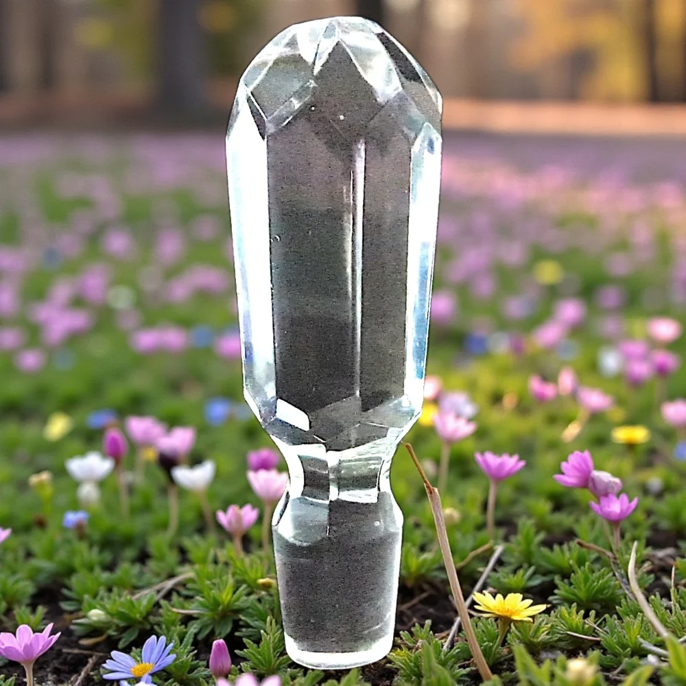 Vintage Hand Cut Crystal Bottle Stopper Wine Cork Clear Heavy Mid Century Modern